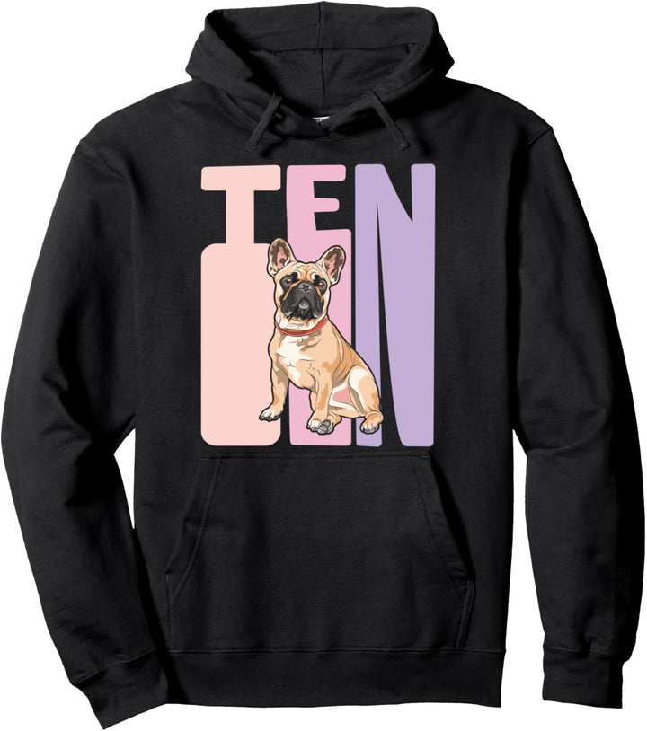 10. Geburtstag Mädchen Französische Bulldogge Retro Frenchie Pullover Hoodie