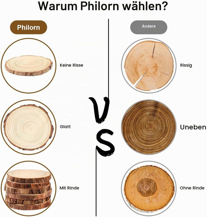 Philorn Holzscheiben 6 Stücke Runde Baumscheiben 16-17cm Holz Log Scheiben, Holzscheiben zum Basteln