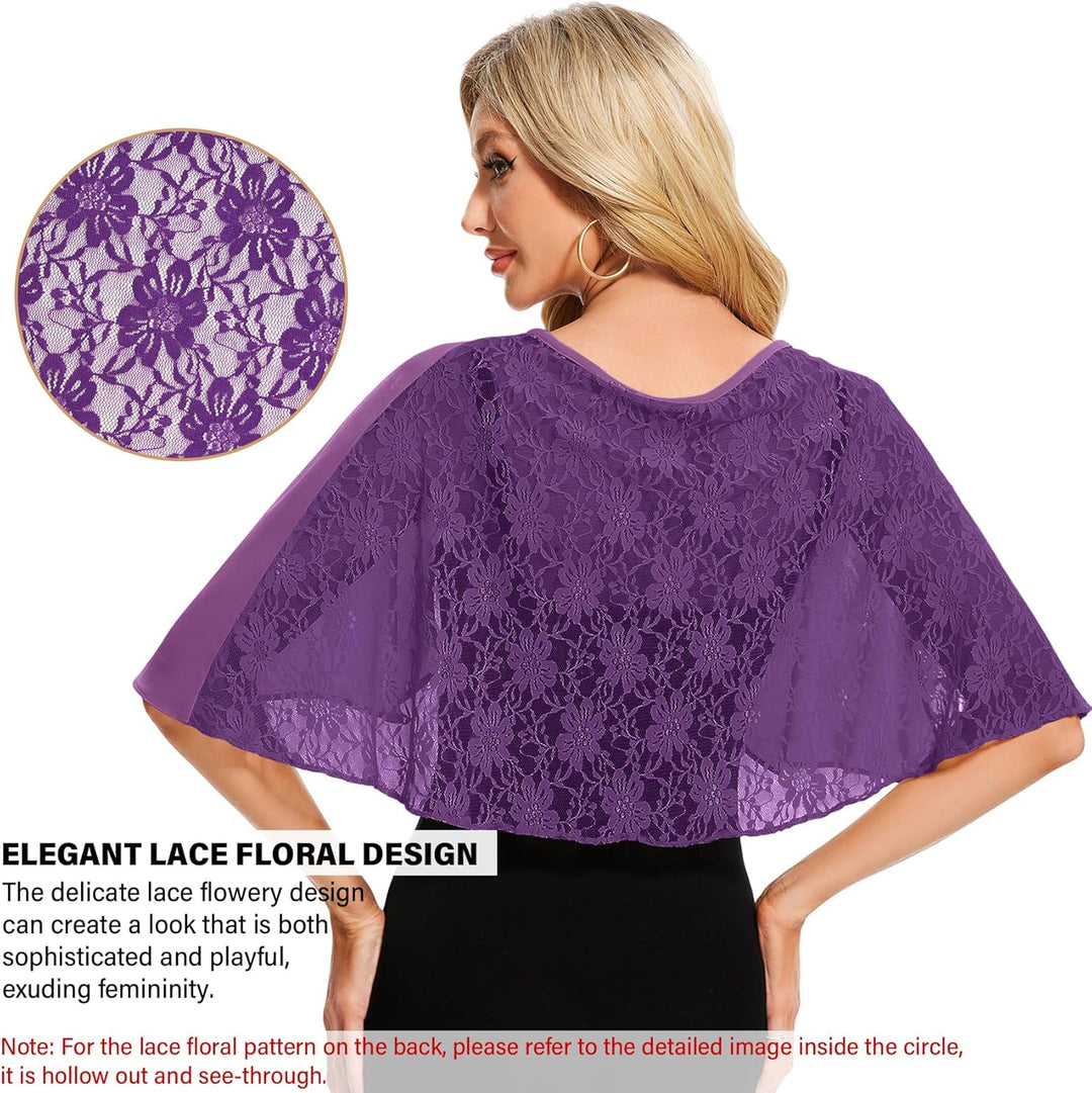 Damen Spitzen Schal Stola Chiffon Umhang Cape Capelets für Hochzeit Abendkleid Braut Party Elegant S