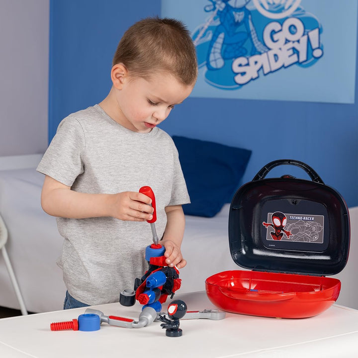 Smoby - Spidey Spin Box – Werkzeugkoffer Miles Morales – Spielzeug zum Basteln für Kinder – 360928