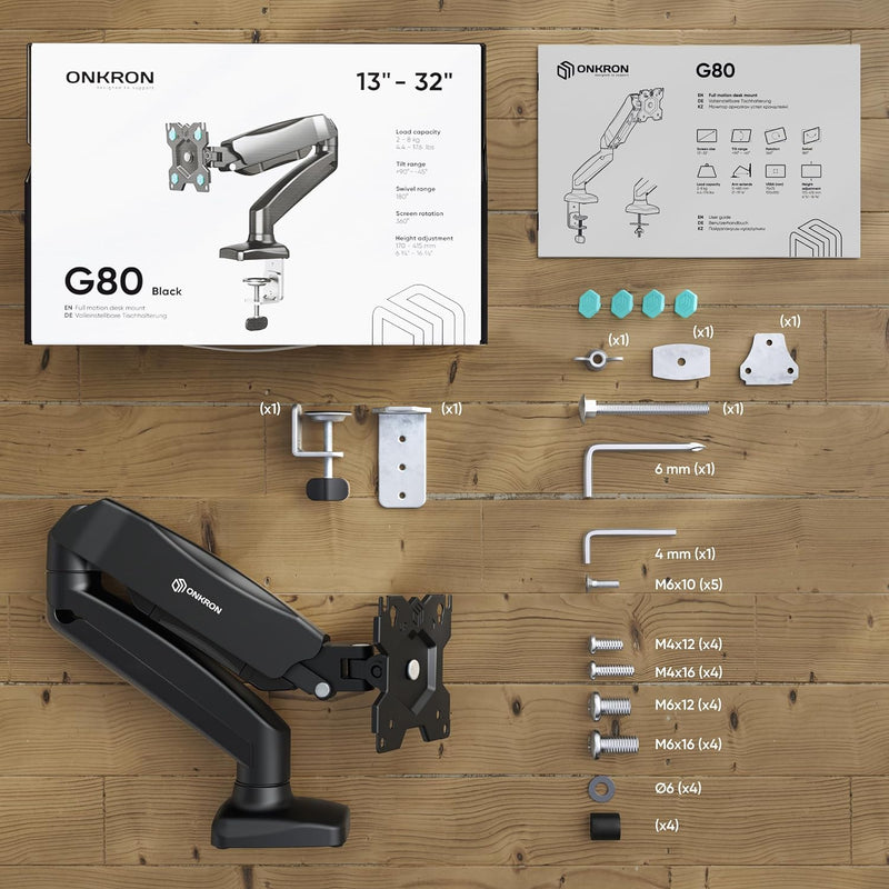 ONKRON G80 Monitor Halterung drehbar, schwenkbar, neigbar für 13-32 Zoll Bildschirme, Displays, VESA