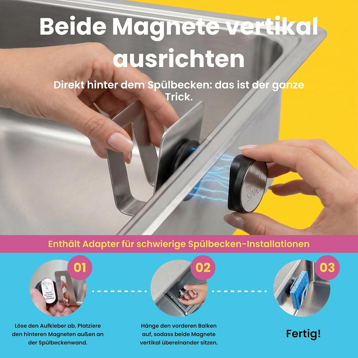 Happy Sinks Magnetischer Schwammhalter für Küchenspüle – für Stahl-, Metall- und Verbundspülen, mit