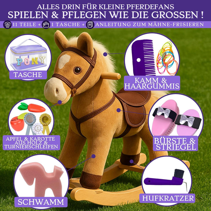 Hobby Horse Zubehör – Echtes Pferdepflegeset & Putztasche für Kinder – Mit Bürsten, Hufkratzer, Schl