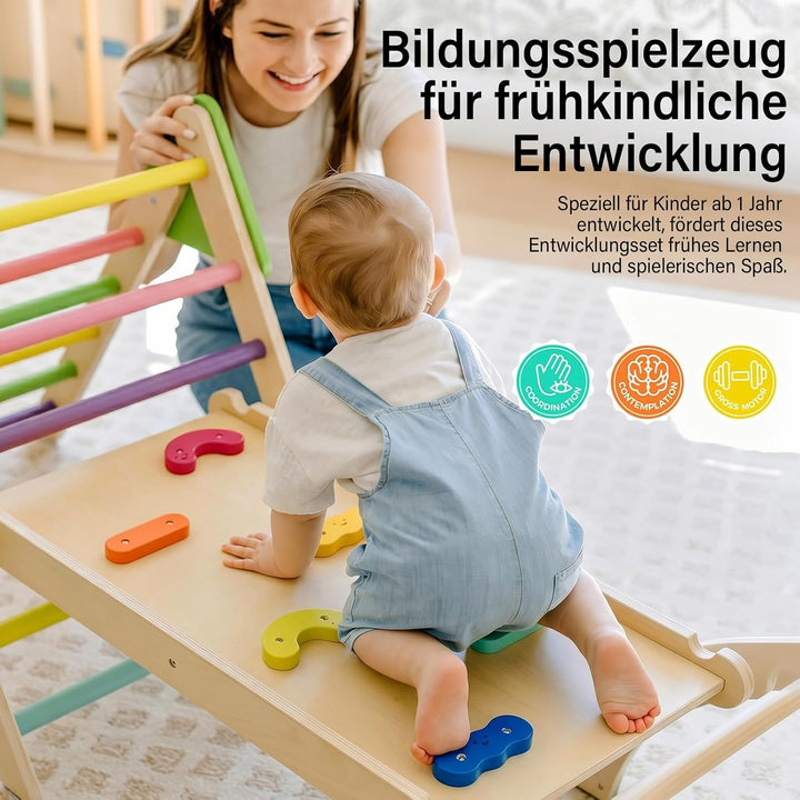 Klettergerüst Indoor Spielset 7-in-1 Klettergerüst mit Rutsche,Bogen für Kleinkinder und Kinder