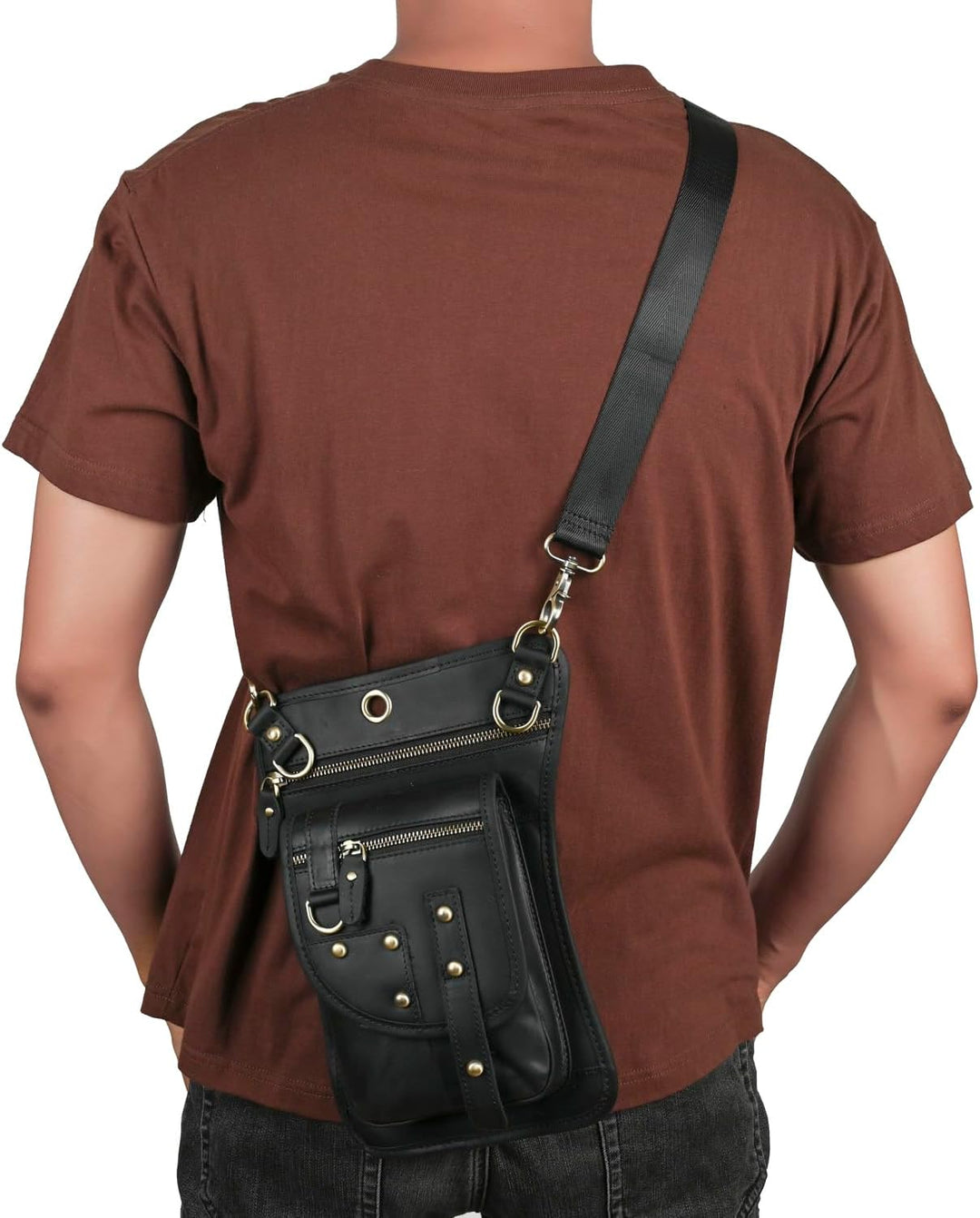 Le'aokuu Herren Echtes Leder Tasche Hüfttasche Gürteltasche Drop Leg Thigh Bag Hip Fanny Bum Belt We