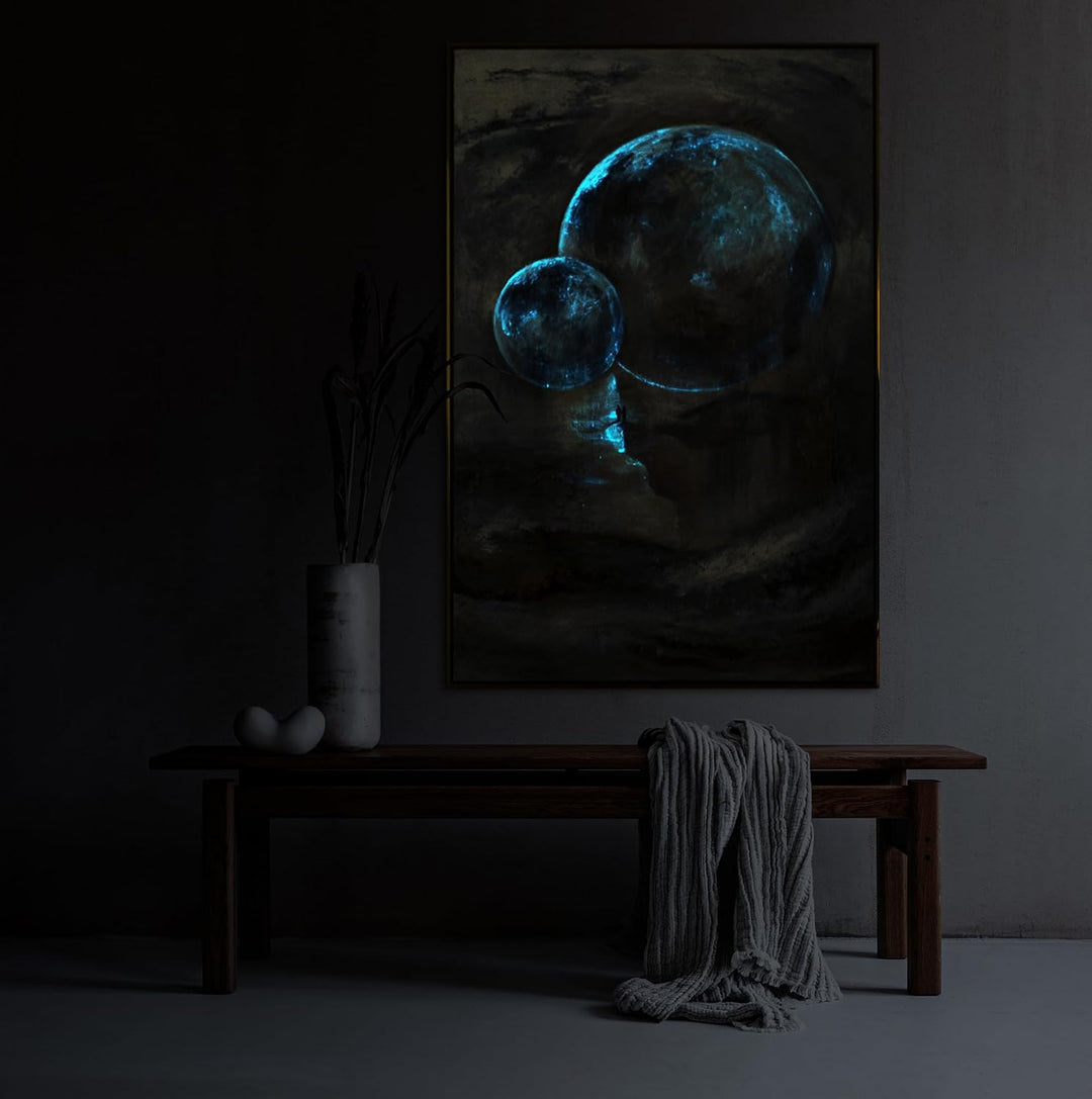 YS-Art XXL Abstrakt Fluoreszierendes selbst leuchtendes Acryl 3D Gemälde auf Leinwand Sternenverbind