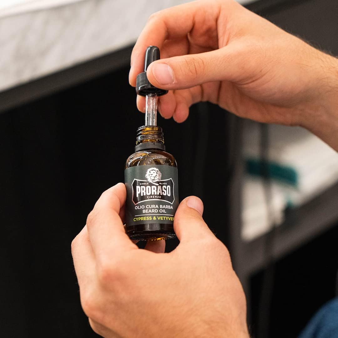 Proraso Beard Oil Cypress & Vetyver 30ml & Beard Oil, Wood & Spice, 30 ml, Bartöl mit Zedernholz & Z