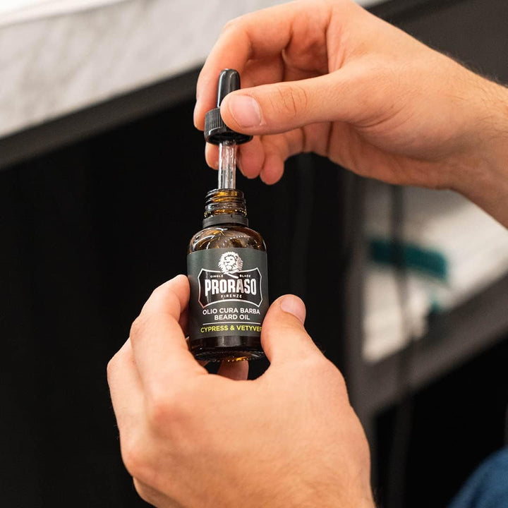 Proraso Beard Oil Cypress & Vetyver 30ml & Beard Oil, Wood & Spice, 30 ml, Bartöl mit Zedernholz & Z