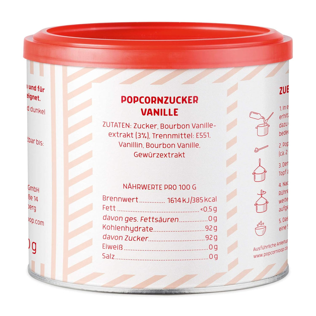 Popcornzucker Vanille 300 g mit Bourbon-Vanille Zucker Vanillin Popcorn Mais Gewürz zum Verfeinern K
