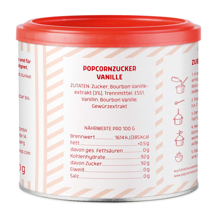 Popcornzucker Vanille 300 g mit Bourbon-Vanille Zucker Vanillin Popcorn Mais Gewürz zum Verfeinern K