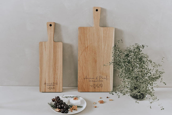 Servierbrett Eiche mit Gravur personalisiert, 2 Grössen Mit Gravur (S. Abb.) 39L x 13B cm, Mit Gravu