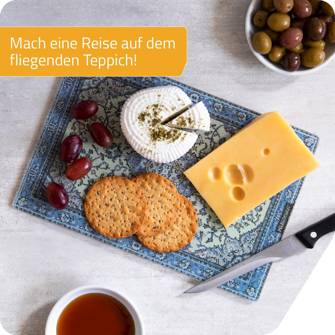 PELEG DESIGN Rugboard Mini Glasschneidebrett – Kleines Glasbrett im Teppich-Design, Hitzebeständiger
