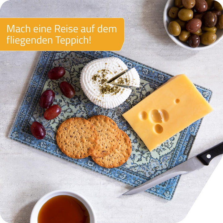 PELEG DESIGN Rugboard Mini Glasschneidebrett – Kleines Glasbrett im Teppich-Design, Hitzebeständiger
