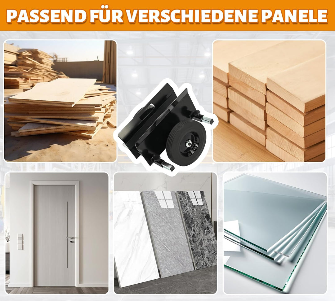 bimiti Schwerlast Plattenwagen bis 200kg mit 2 Vollgummirädern | Klemmbreite 0–23cm / 0–9,05in, geei