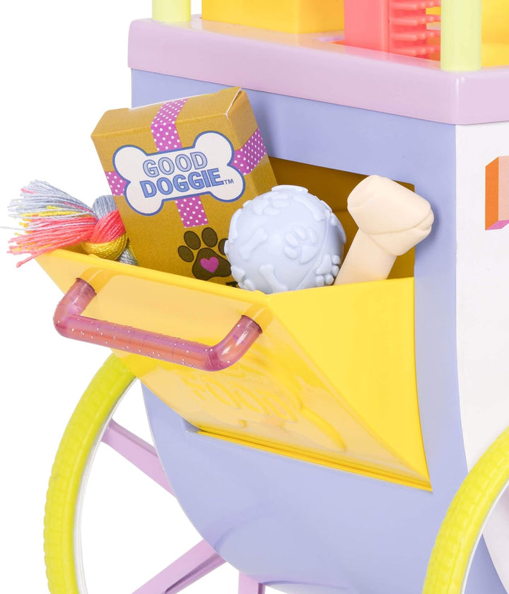 Glitter Girls Verkaufsstand mit Haustierbedarf – Puppenzubehör für 36 cm Puppen mit Hundefutter, Acc