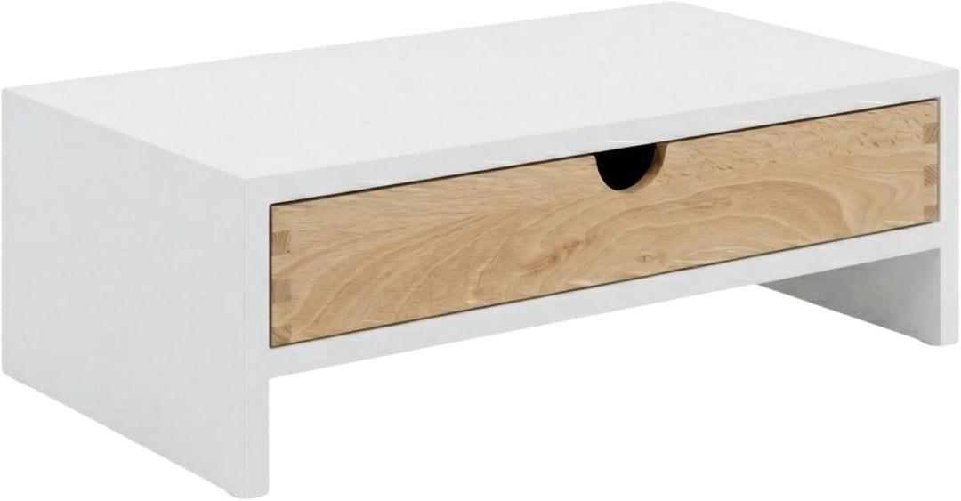Monitorständer mit Schublade, Bildschirmständer, Weiss, Weiss