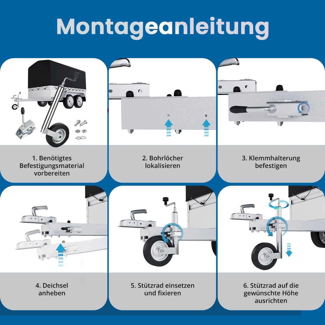 AUTOLIGHT 24 Stützrad Vollgummireifen verzinkter Stahl mit Klemmhalter Ø 48mm und Befestigungsschrau