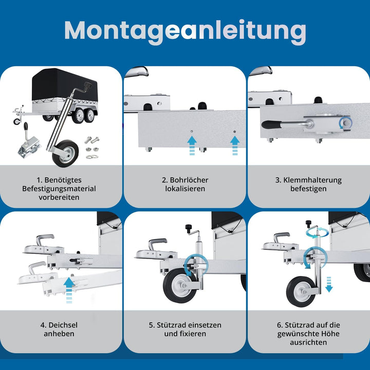AUTOLIGHT 24 Stützrad Vollgummireifen verzinkter Stahl mit Klemmhalter Ø 48mm und Befestigungsschrau