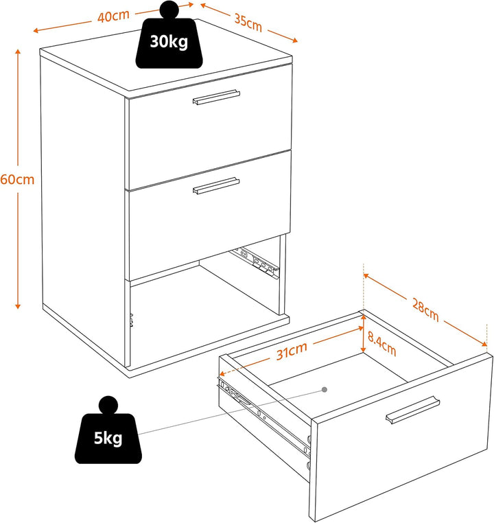 Yaheetech 2 x Nachtschrank Nachttisch Boxspringbett Nachtkommode mit 3 Schubladen 60cm hoch Beistell