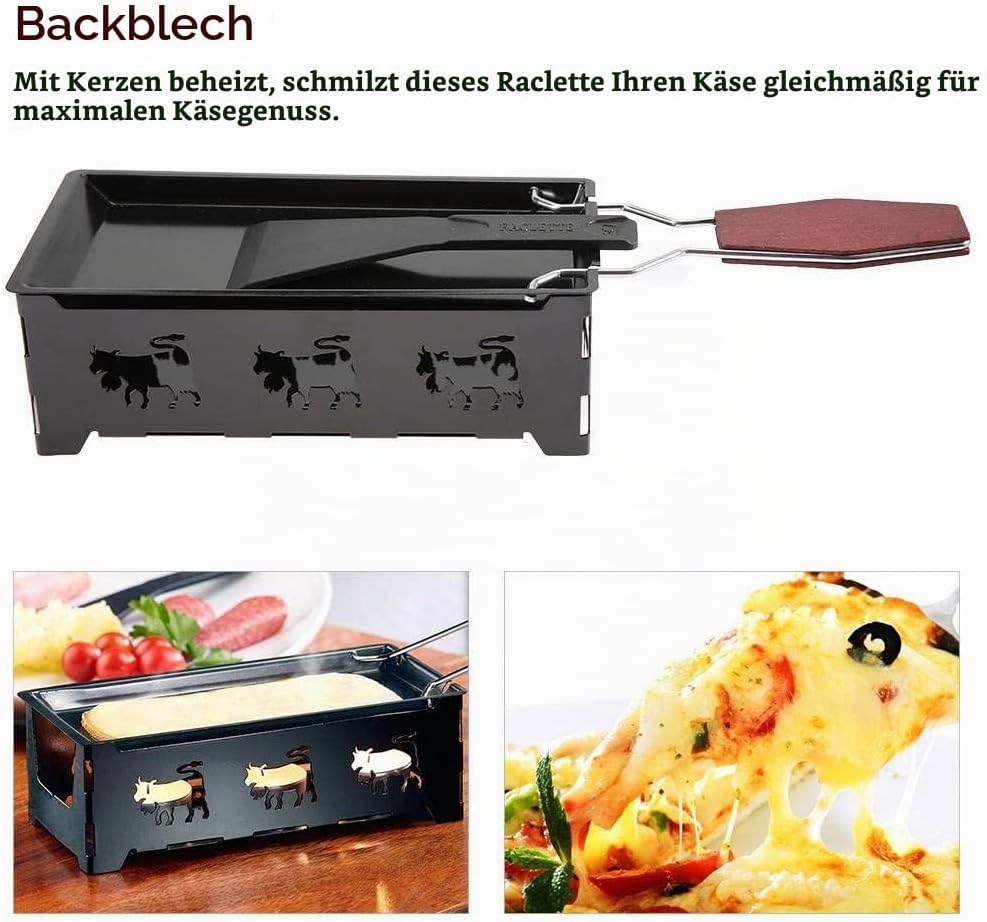 MAGT Mini Raclette Grill, Antihaft-Käse Raclette Rotaster Ofen Mit Klappbarem Holzgriff, Tischgrill