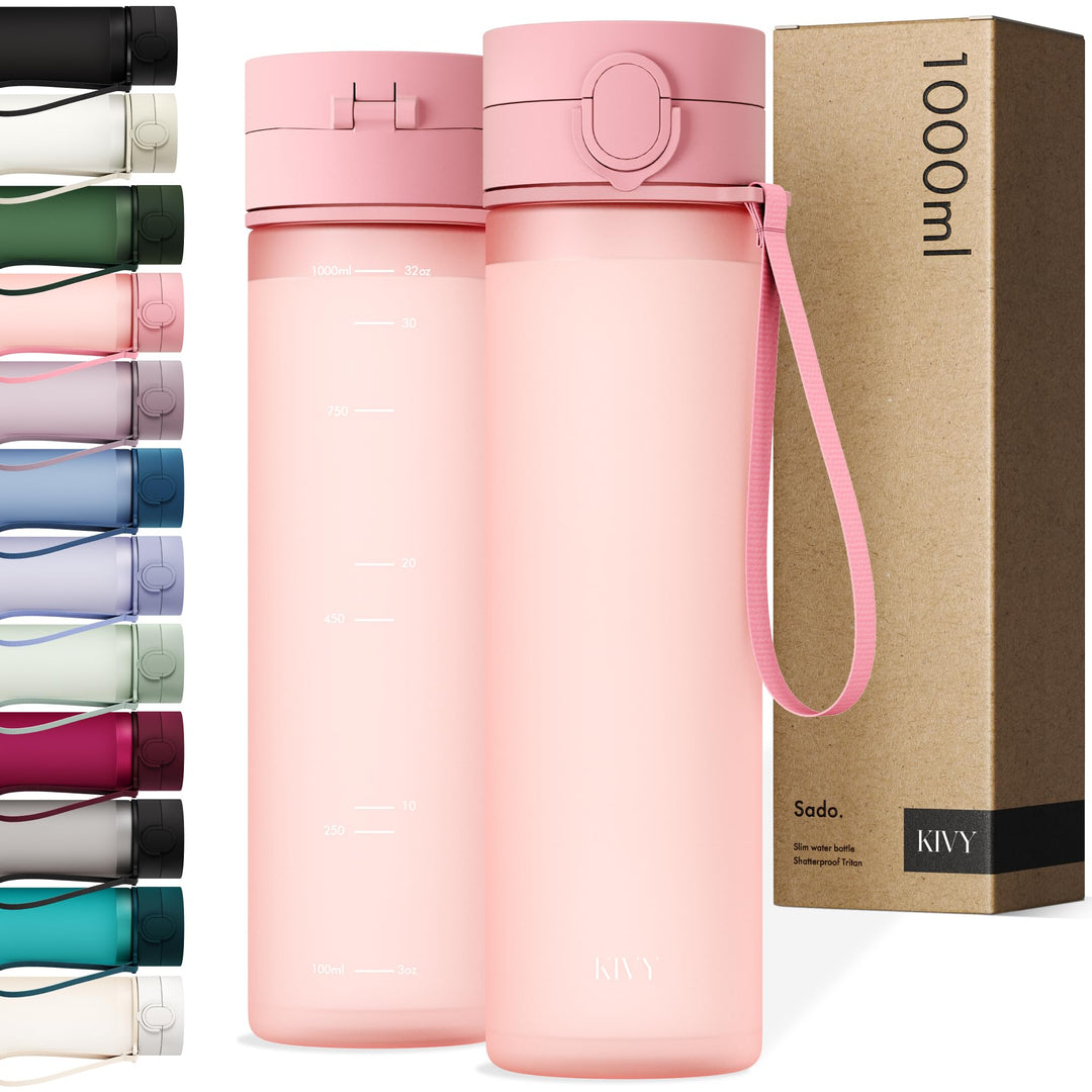 KIVY Tritan Trinkflasche 1l - Kohlensäure geeignet & Auslaufsicher - Für Sport, Schule & Büro - Spor