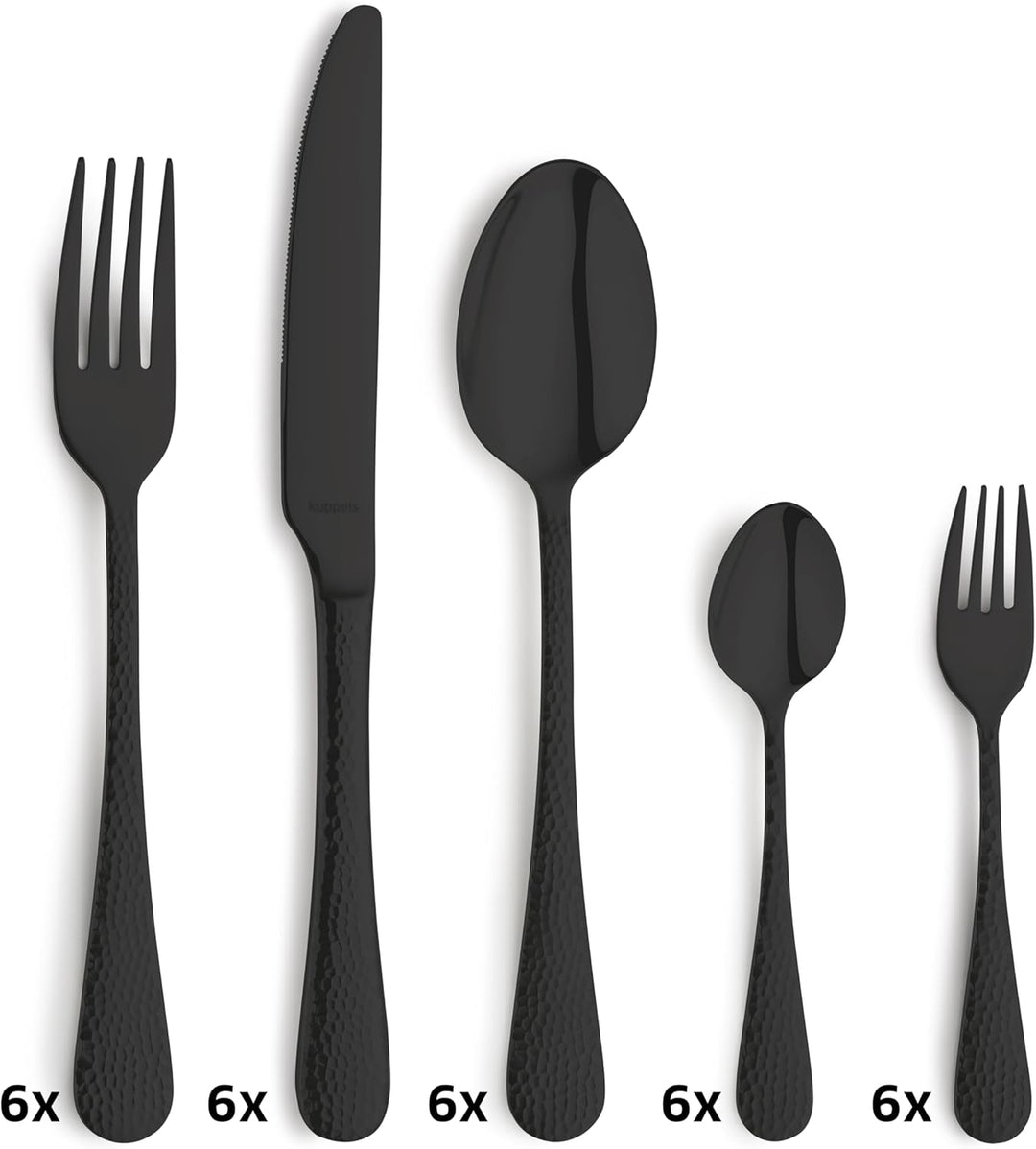 Kuppels Besteck-Set 30-tlg, schwarz, Hammerschlag-Design, 18/0 | Edelstahl-Besteckset für 6 Personen
