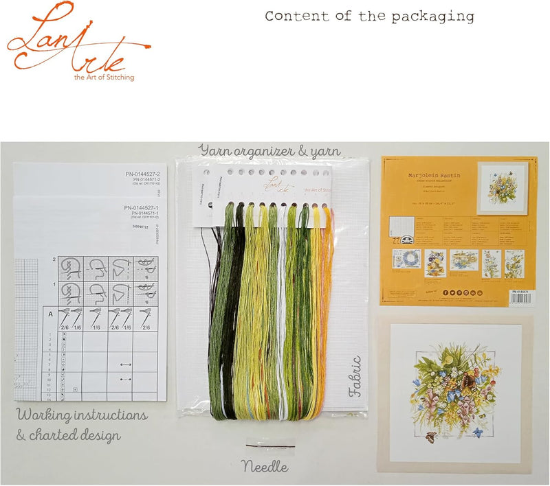 LANARTE PN Zählmusterpackung Sommerliches Bukett Kreuzstichpackung, Baumwolle, Mehrfarbig, 36 x 38 x