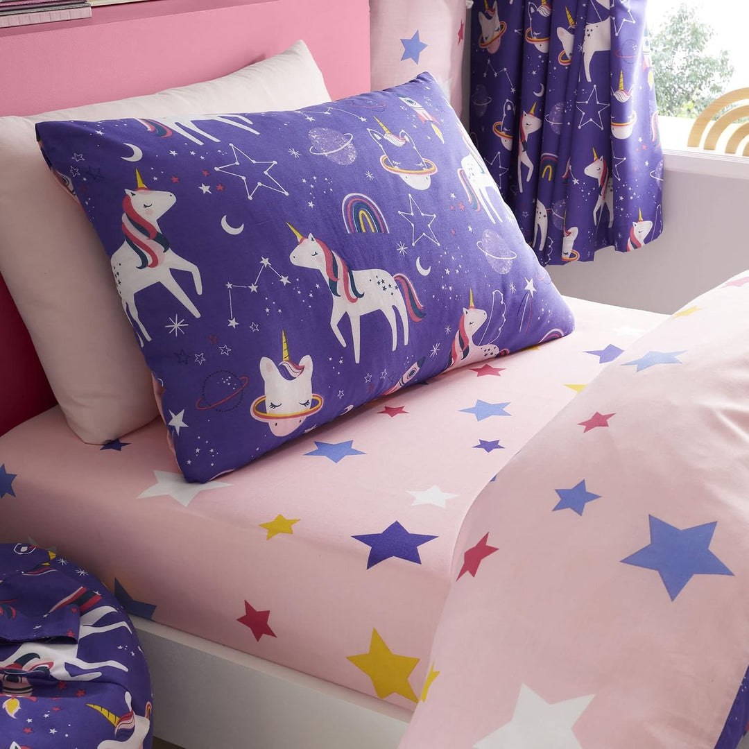 Happy Linen Company Wendbares Bettwäsche Set für Mädchen, Einhorn, Violett Bettbezug-Set für Kleinki