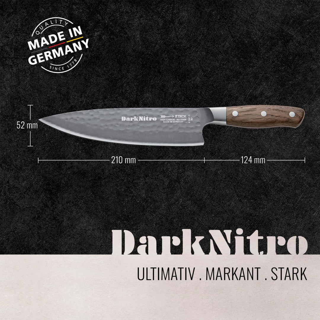 F. DICK Kochmesser DarkNitro 21 cm - geschmiedet, rostfrei, Klinge extra scharf, 61 HRC, Chefmesser