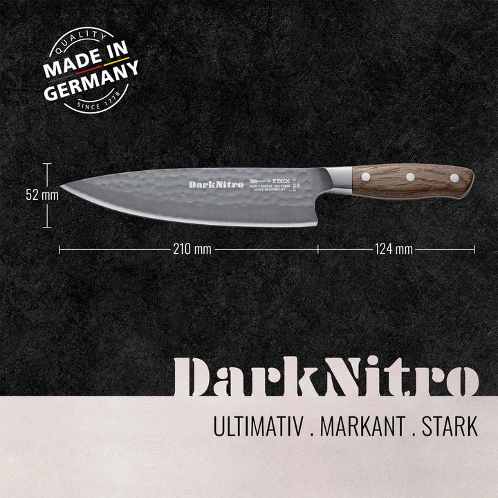 F. DICK Kochmesser DarkNitro 21 cm - geschmiedet, rostfrei, Klinge extra scharf, 61 HRC, Chefmesser