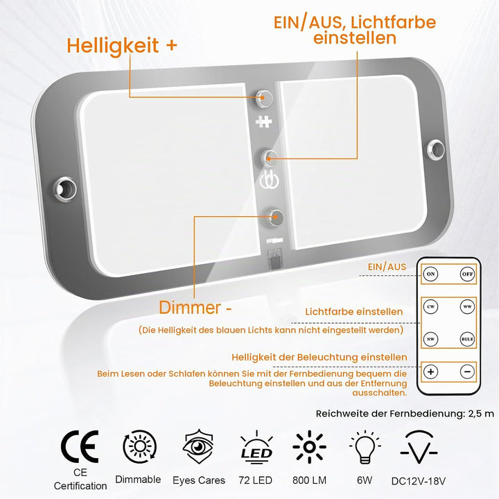 Kriogor 2 stück LED Deckenleuchte 12v Wohnmobil mit Schalter mit Fernbedienung, 4 Modi, 3 Einstellun