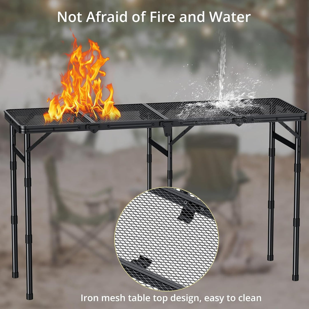 Anbte Grilltisch Klappbar 116x40cm Metallgitter Tischplatte 4-Fach, Schwarz Schwarz 116x40x70cm, Sch