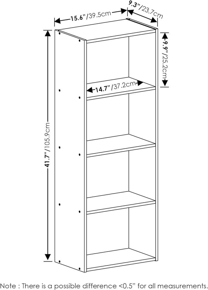 Furinno Luder Bücherregal mit 4 Ebenen, Holzwerkstoff, Weiss/Hellblau, 23.7(D) x 39.5(W) x 105.9(H)