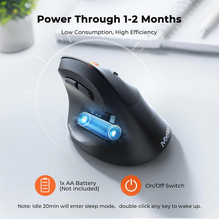 MEETION Neue ergonomische kabellose Maus, vertikale Bluetooth-Maus mit 3 Multi-Geräte-Kopplungen für