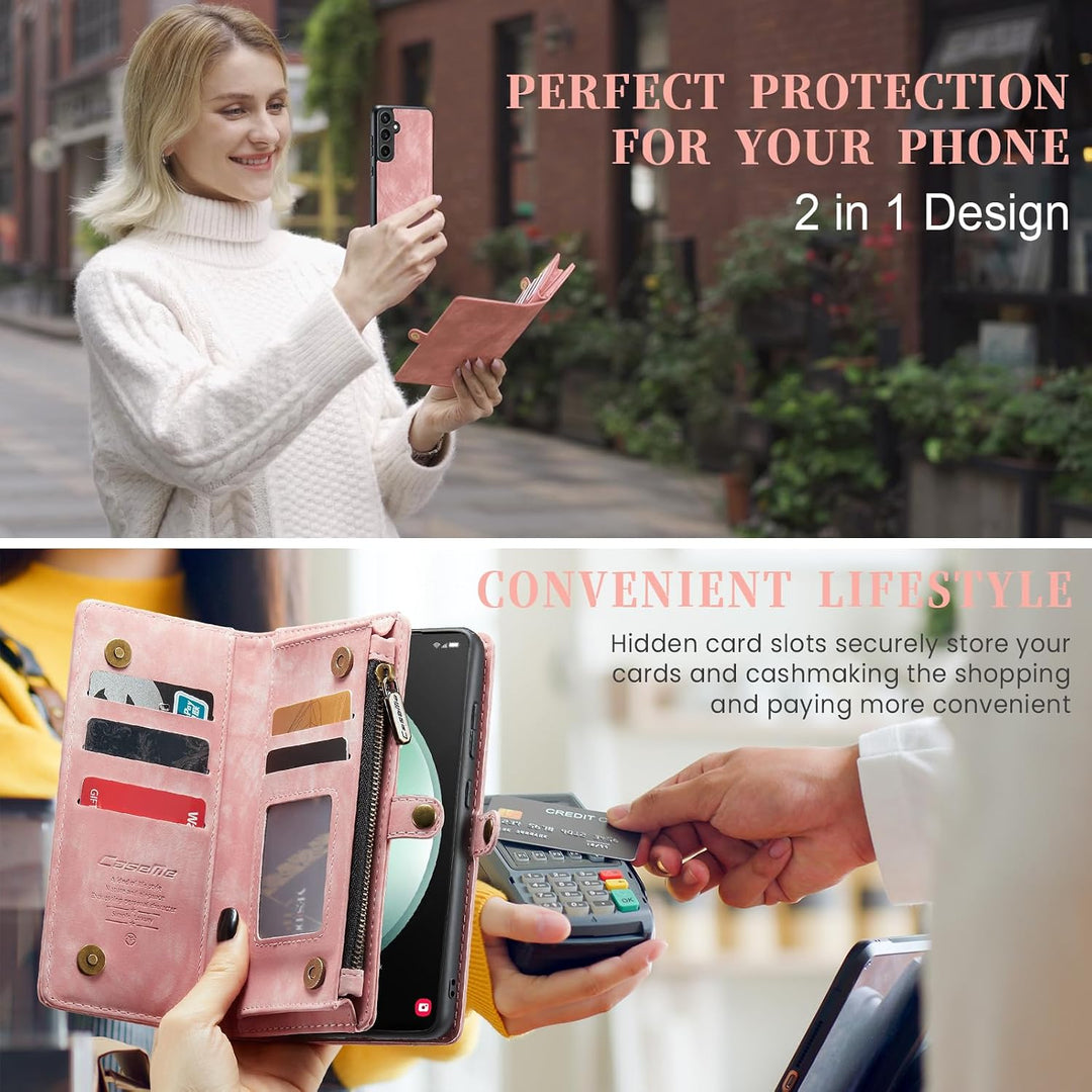 UFinetech für Samsung S23 FE Hülle, Stossfest Kartenfach Magnetisch Abnehmbare Tasche für Samsung Ga