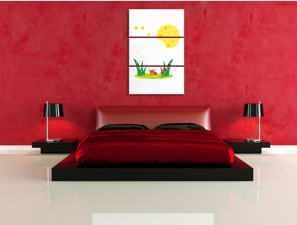Pixxprint Fuchs auf Wiese nachts als Leinwandbild/Grösse: 3 Teilig (120x80) cm/Wandbild/Kunstdruck/f