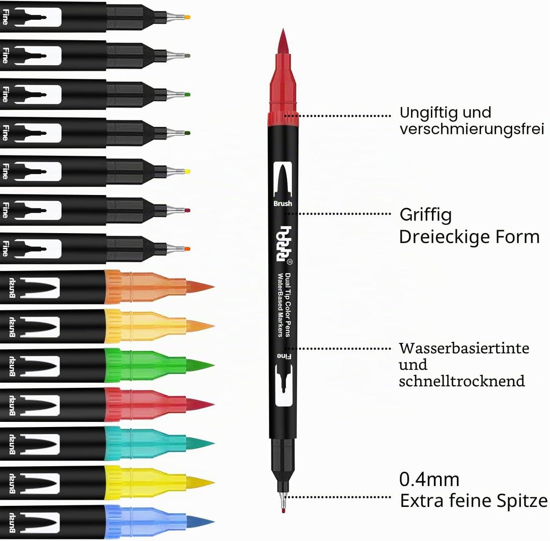 100 Farben Marker Set, Pinselstift Set Fasermaler, Aquarell Pinselstifte Marker Stift Set Doppelspit