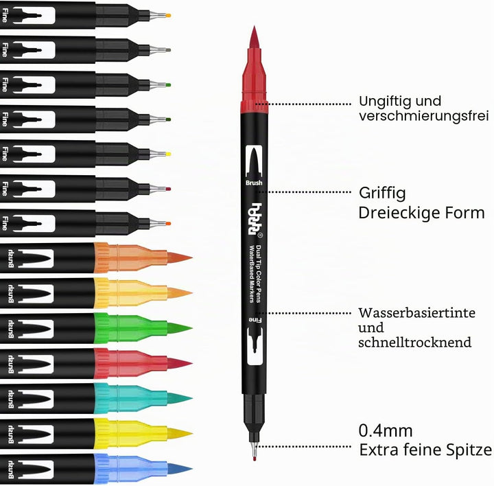 100 Farben Marker Set, Pinselstift Set Fasermaler, Aquarell Pinselstifte Marker Stift Set Doppelspit
