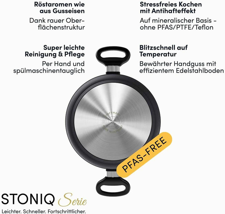 Hoffmann STONIQ Kochtopf Set, Antihaftbeschichtet, PTFE und PFAS-frei, Induktionsgeeignet, Backofenf