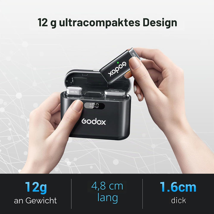 Godox WEC kit2 Drahtloses Lavalier-Mikrofon,8 Stunden Akkulaufzeit, kabelloses Zweikanal-2,4-G-Mikro