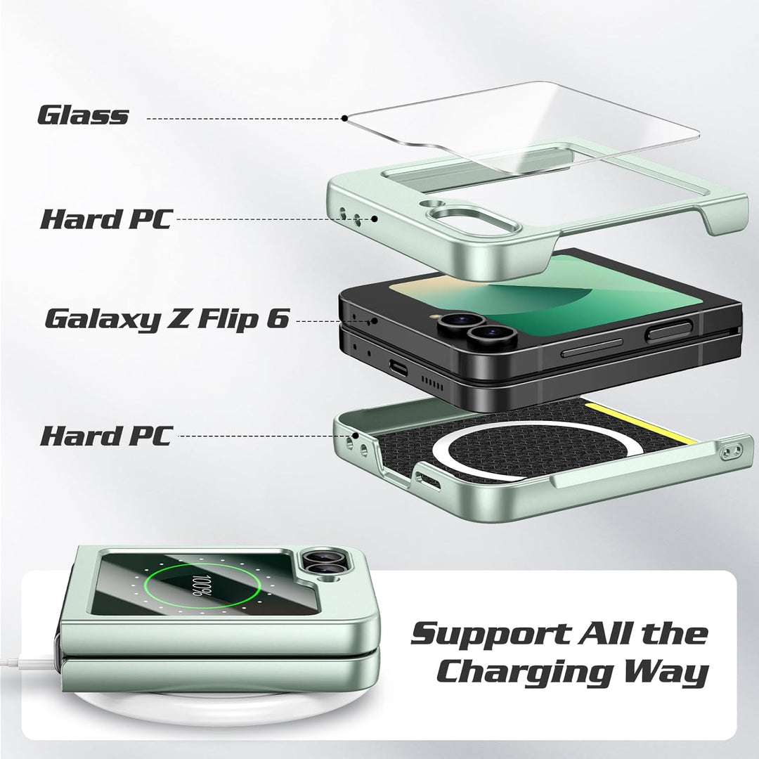 Doeshine für Samsung Galaxy Z Flip 7 FE/Z Flip 6 Hülle Mag Safe, Displayschutzfolie, Ultra Dünn, Lig