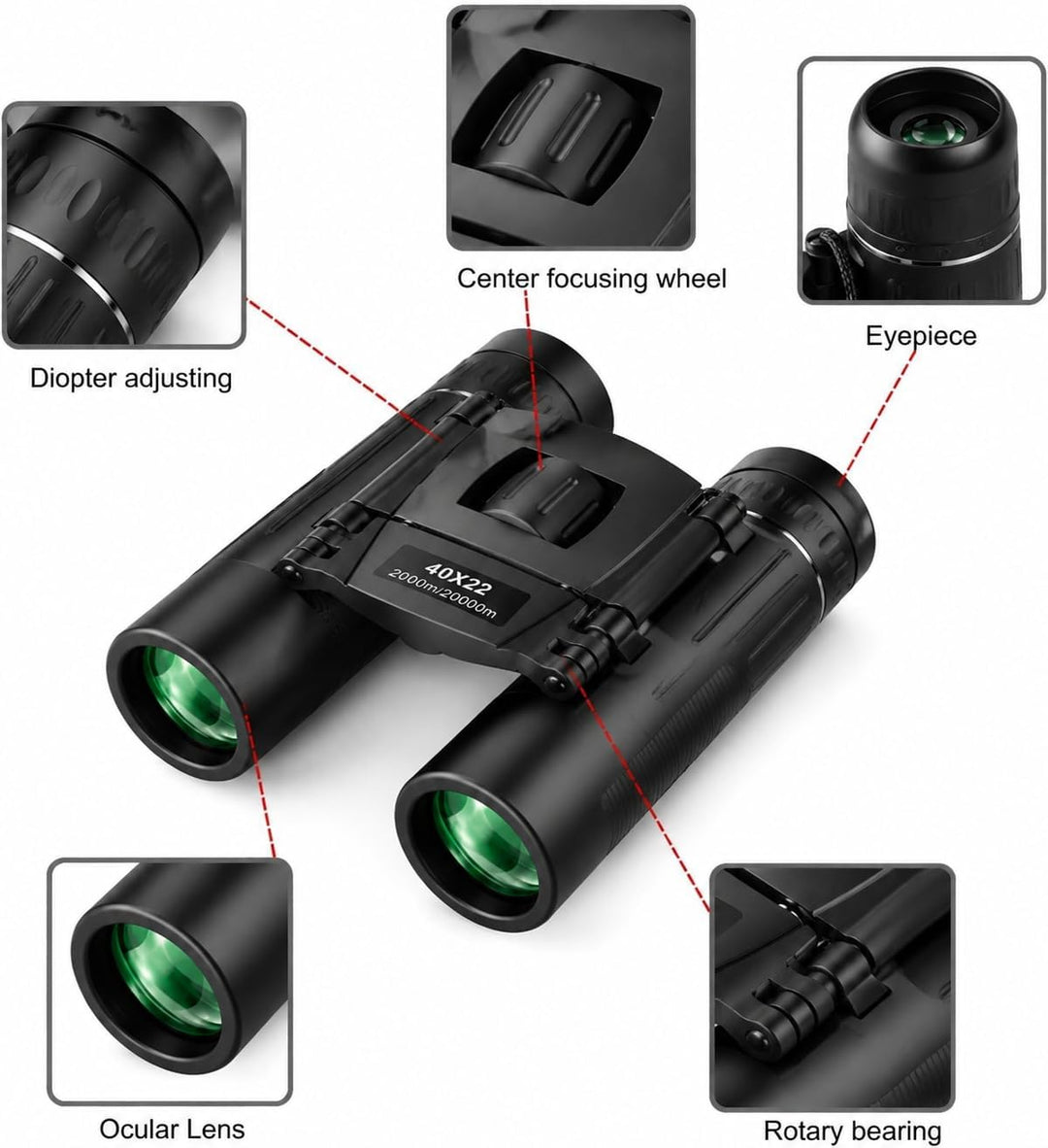 40x22 HD Leistungsstarke Fernglas 2000M Long Range Folding Mini BAK4 FMC Optik für Sport und Outdoor