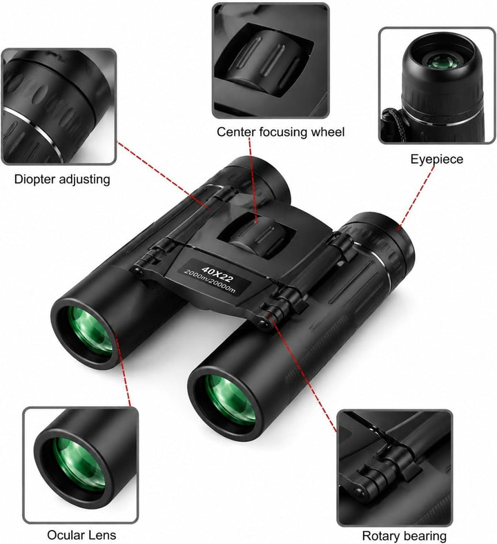 40x22 HD Leistungsstarke Fernglas 2000M Long Range Folding Mini BAK4 FMC Optik für Sport und Outdoor