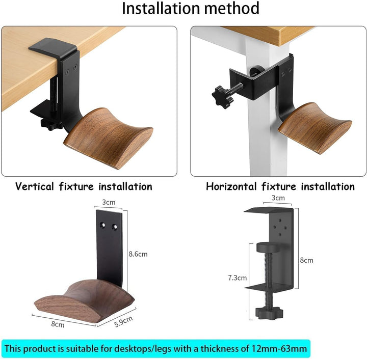 Kopfhörerhalter mit 6cm breiter Nussholz Kopfstütze, Kopfhörer Ständer Verstellbarer Klemme-auf Head
