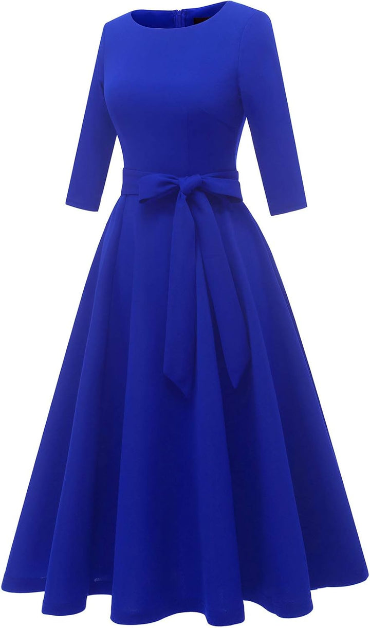 DRESSTELLS Damen 1950s Retro Vintage Rockabilly Kleid Festliches Partykleider Knielang 3/4 Arm Ballk