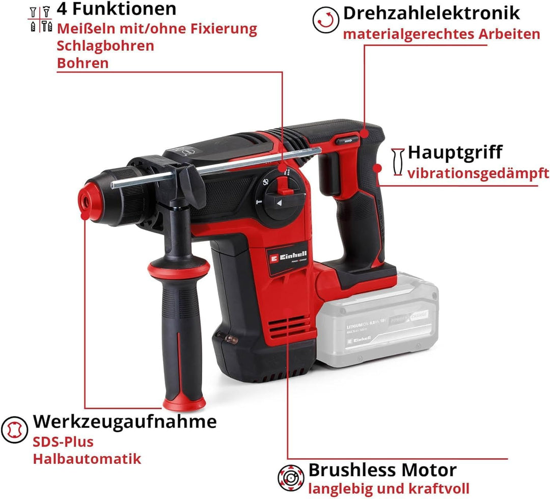 Einhell Professional Akku-Bohrhammer TP-HD 18/26 Li BL-Solo Power X-Change (18 V, Brushless, 2,6 J,