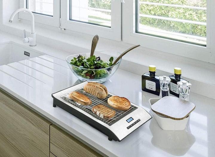 Exido 12140040 Flachtoaster mit Timer/Display Brötchen-Toaster, 700 Watt