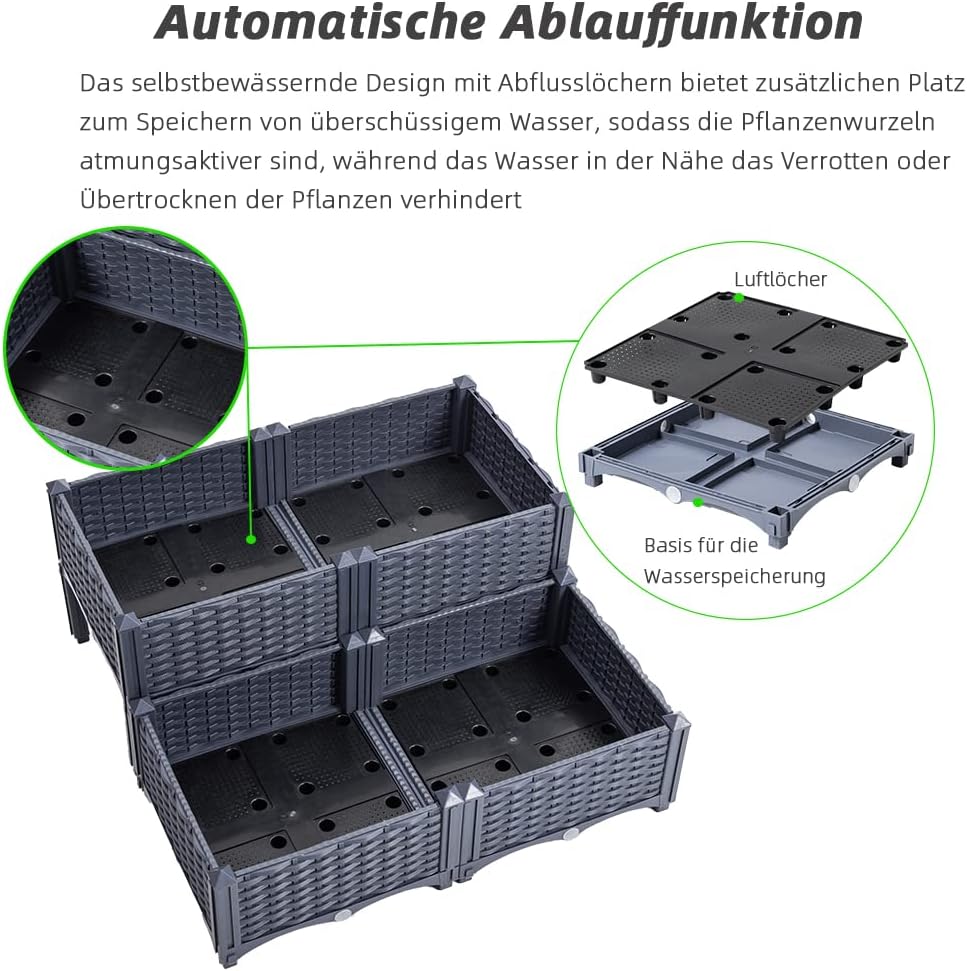 Mingone Blumenkasten Rattan Optik Blumentopf aus Kunststoff Blumenkasten Balkonkasten mit Wasserspei