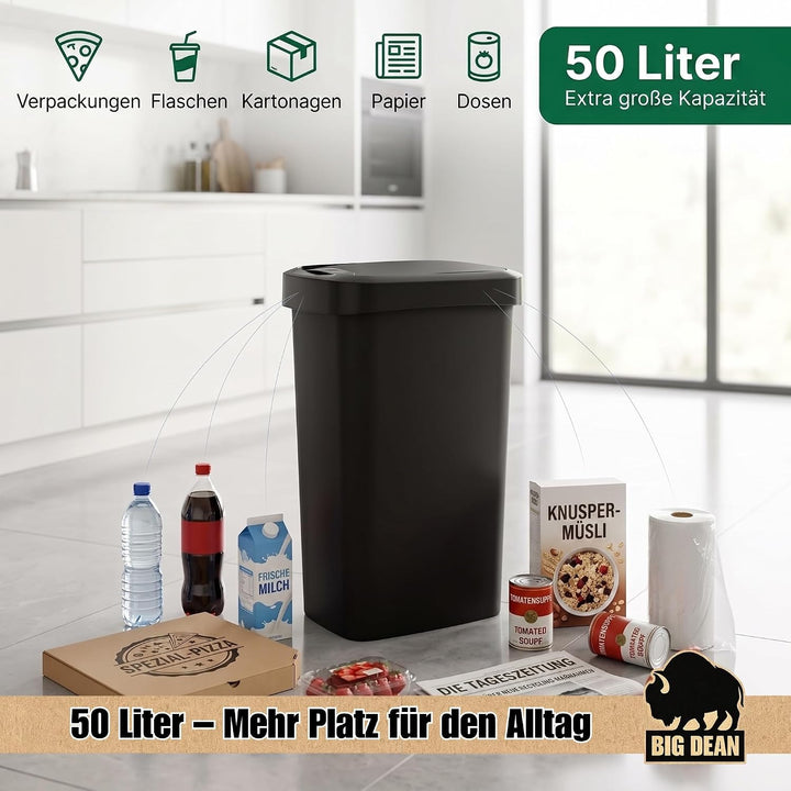 BigDean Mülleimer mit Deckel 50l mit Schwingdeckel und Klappdeckel schmal &amp; platzsparend