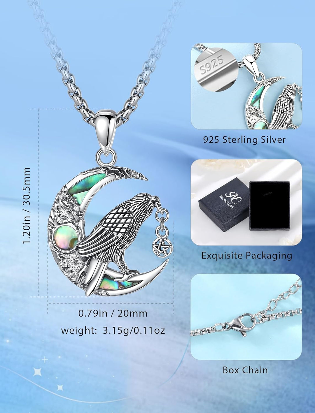 AEONSLOVE Göttin Lilith Kette 925 für Damen, Dreifache Mondgöttin | Lebensbaum Erdmutter Göttin | He